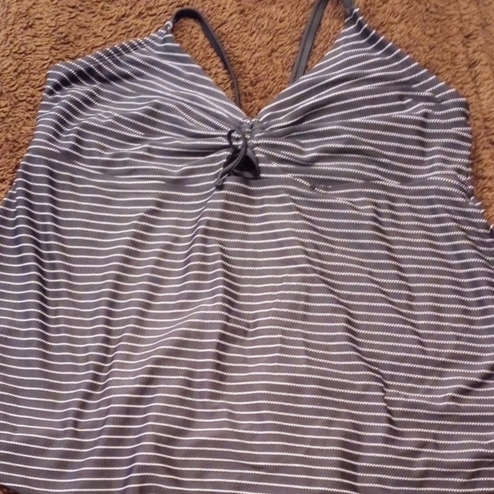 Striped Black and White Women's Tankini Swimsuit Top